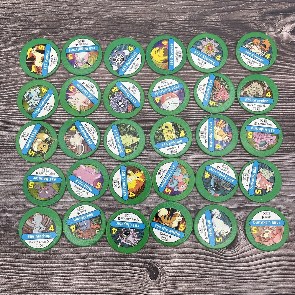 Lot Of 30 Pokemon Master Trainer Board Game 1999 Replacement Green Tokens POGS